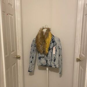 Denim Jacket with Faux Fur Collar